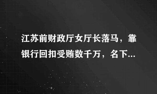 江苏前财政厅女厅长落马，靠银行回扣受贿数千万，名下七套房产