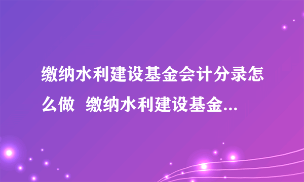 缴纳水利建设基金会计分录怎么做  缴纳水利建设基金会计分录该要怎么做