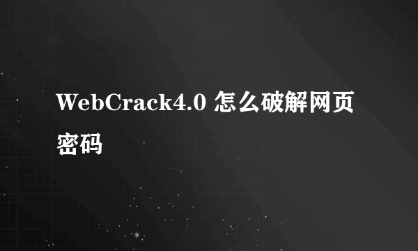 WebCrack4.0 怎么破解网页密码