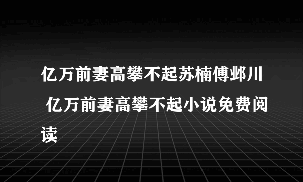 亿万前妻高攀不起苏楠傅邺川 亿万前妻高攀不起小说免费阅读