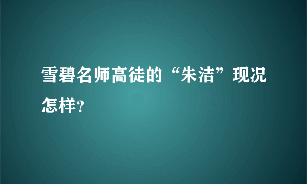 雪碧名师高徒的“朱洁”现况怎样？