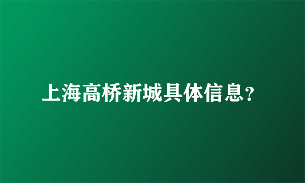 上海高桥新城具体信息？