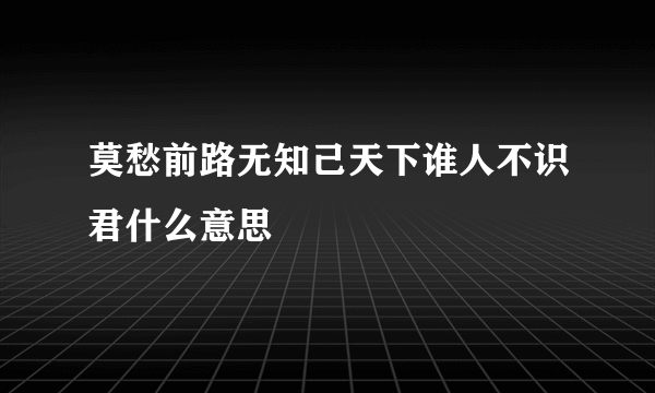 莫愁前路无知己天下谁人不识君什么意思