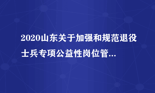 2020山东关于加强和规范退役士兵专项公益性岗位管理的指导意见（试行）