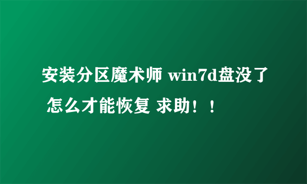 安装分区魔术师 win7d盘没了 怎么才能恢复 求助！！