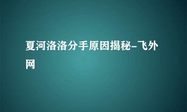 夏河洛洛分手原因揭秘-飞外网