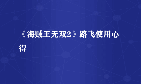 《海贼王无双2》路飞使用心得