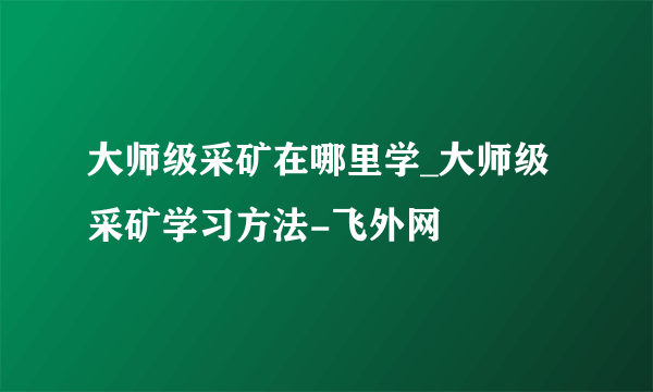 大师级采矿在哪里学_大师级采矿学习方法-飞外网