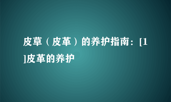 皮草（皮革）的养护指南：[1]皮革的养护