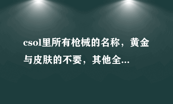 csol里所有枪械的名称，黄金与皮肤的不要，其他全要，有大奖哦，亲们