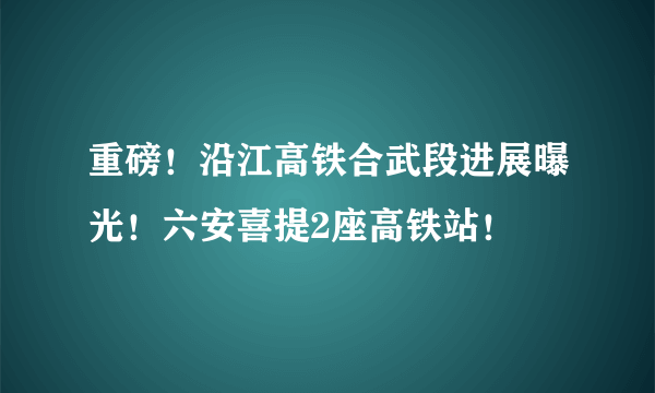 重磅！沿江高铁合武段进展曝光！六安喜提2座高铁站！