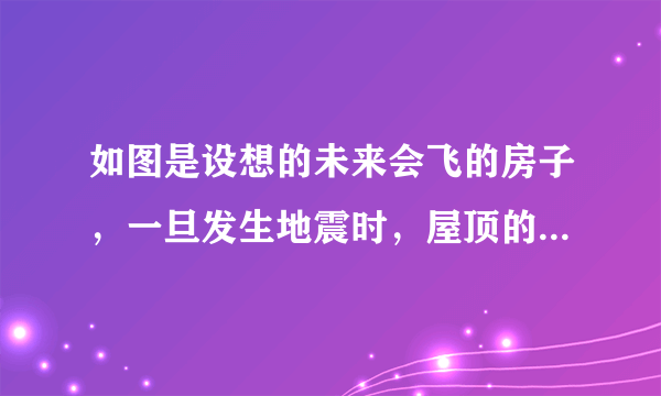 如图是设想的未来会飞的房子，一旦发生地震时，屋顶的螺旋桨就能立即启动，螺旋桨旋转使房屋离开地面，避免房屋坍塌造成伤亡。下列关于这款会飞的房子所涉及的物理知识说法正确的是（  ）A.房屋离开地面时，它的重力势能不变B.房屋离开地面时，螺旋桨对房屋的拉力做了功C.房屋采用密度小的材料制作，是为了增大房屋的质量D.螺旋桨自动启动是因为接收到了地震时发出的电磁波