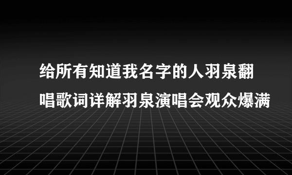 给所有知道我名字的人羽泉翻唱歌词详解羽泉演唱会观众爆满