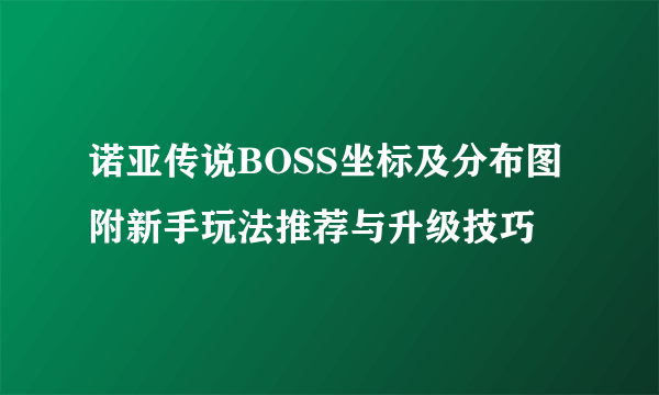 诺亚传说BOSS坐标及分布图 附新手玩法推荐与升级技巧