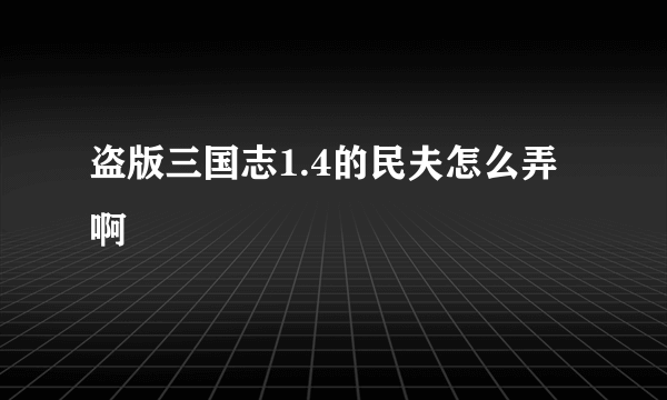 盗版三国志1.4的民夫怎么弄啊