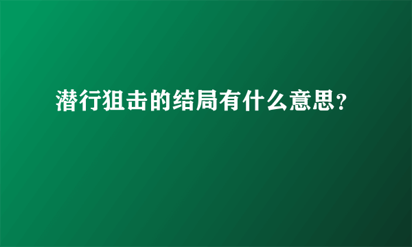 潜行狙击的结局有什么意思？