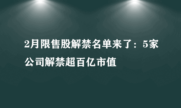 2月限售股解禁名单来了：5家公司解禁超百亿市值