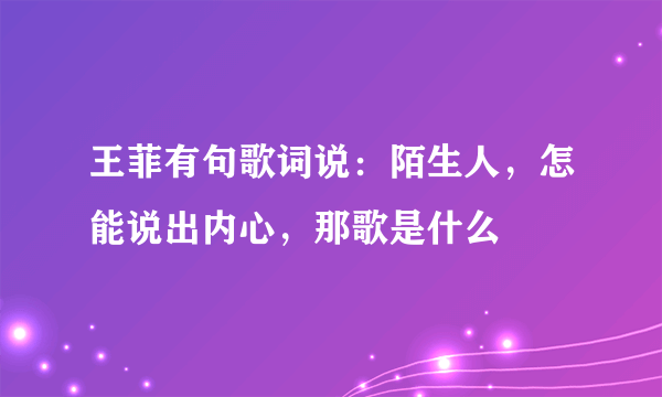 王菲有句歌词说：陌生人，怎能说出内心，那歌是什么