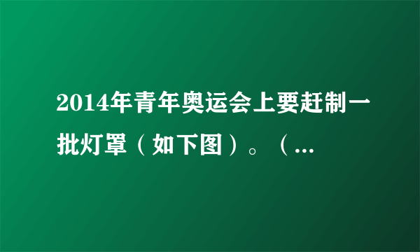 2014年青年奥运会上要赶制一批灯罩（如下图）。（1）制作一个这样的长方体灯罩，至少需要多长的铁条？（2）这个广告灯罩的上面、左面、后面的面积分别是多少？