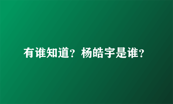 有谁知道？杨皓宇是谁？