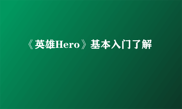 《英雄Hero》基本入门了解