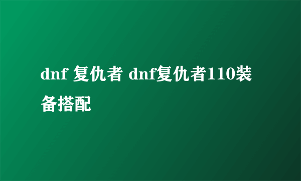 dnf 复仇者 dnf复仇者110装备搭配