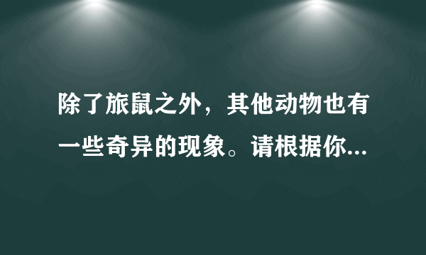 除了旅鼠之外，其他动物也有一些奇异的现象。请根据你的观察和了解，写一段文字，说明某种动物奇异的表现及其原因，在班上交流。200字左右。