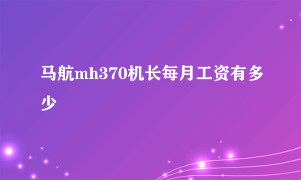 马航mh370机长每月工资有多少