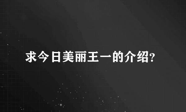 求今日美丽王一的介绍？