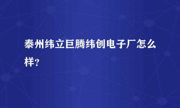 泰州纬立巨腾纬创电子厂怎么样？