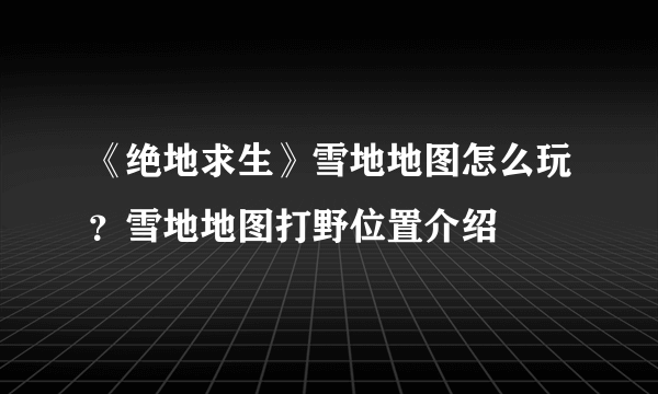 《绝地求生》雪地地图怎么玩？雪地地图打野位置介绍